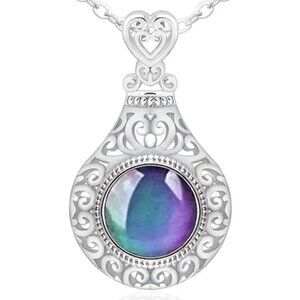 Intricate Victorian Design Color Changing Mood - Round Stone Pendant Necklace